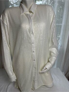 12th Tribe Cream Sequin-Stripe Mini Dress